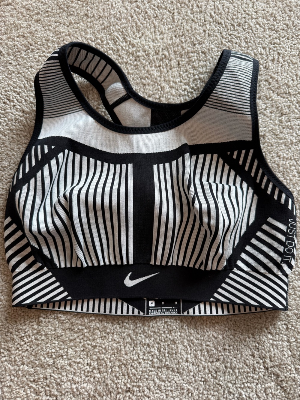 Nike Black & White Striped Athletic Sports Bra
